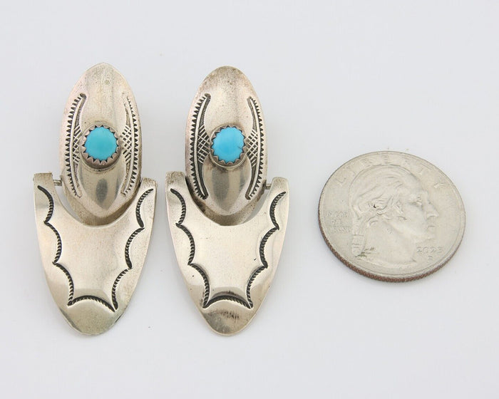Navajo Dangle Earrings 925 Silver Natural Turquoise Native American Artist C80s