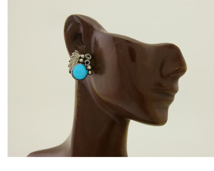 Navajo Dangle Earrings 925 Silver Natural Turquoise Native American Artist C80s