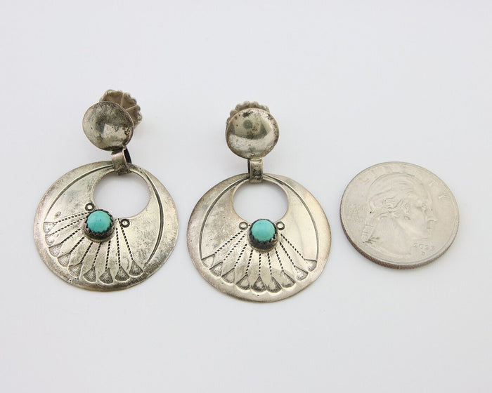 Navajo Dangle Earrings 925 Silver Natural Turquoise Native American Artist C80s