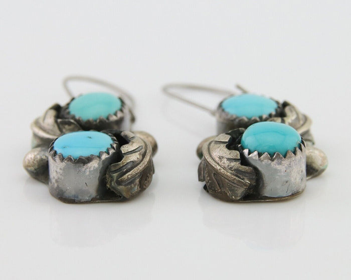 Navajo Dangle Earrings 925 Silver Natural Turquoise Native American Artist C80s