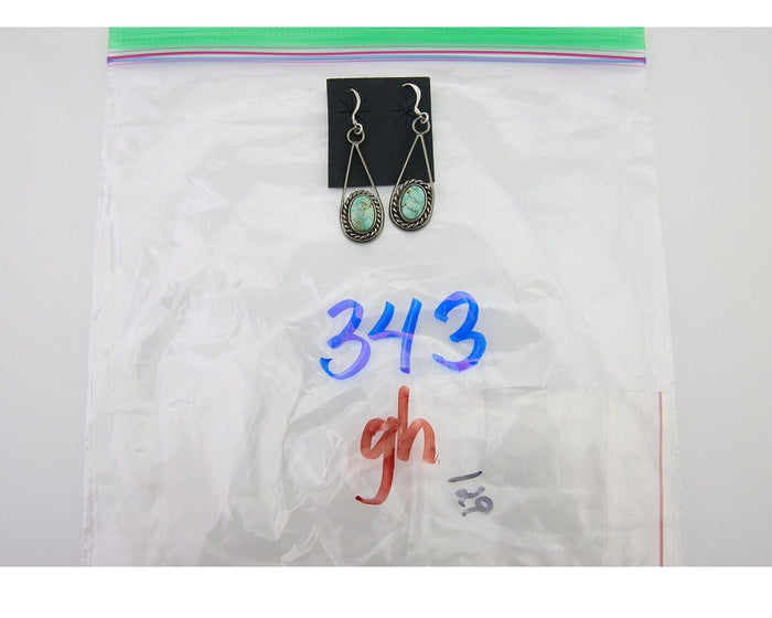 Navajo Dangle Earrings 925 Silver Natural Turquoise Native American Artist C.80s