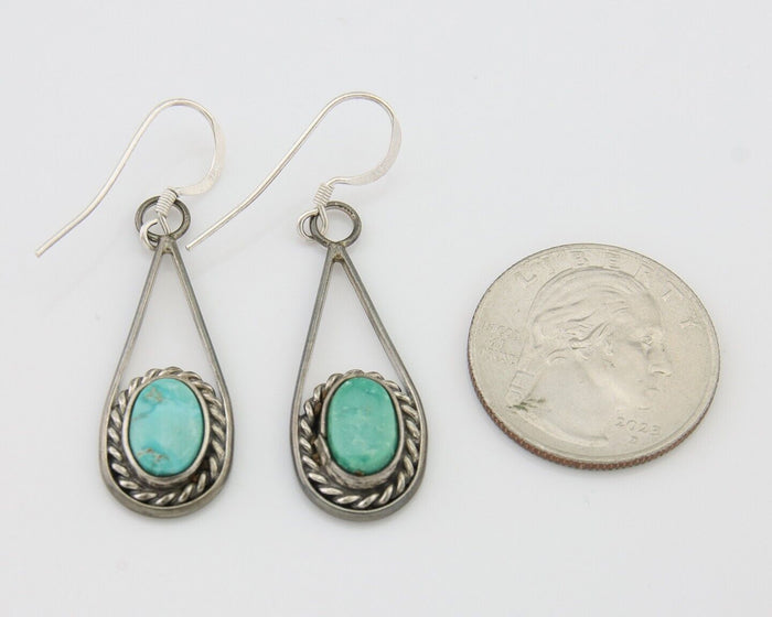 Navajo Dangle Earrings 925 Silver Natural Turquoise Native American Artist C.80s