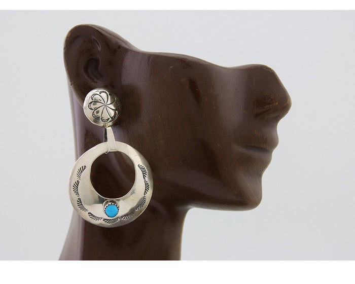Navajo Dangle Earrings 925 Silver Natural Turquoise Native American Artist C80s