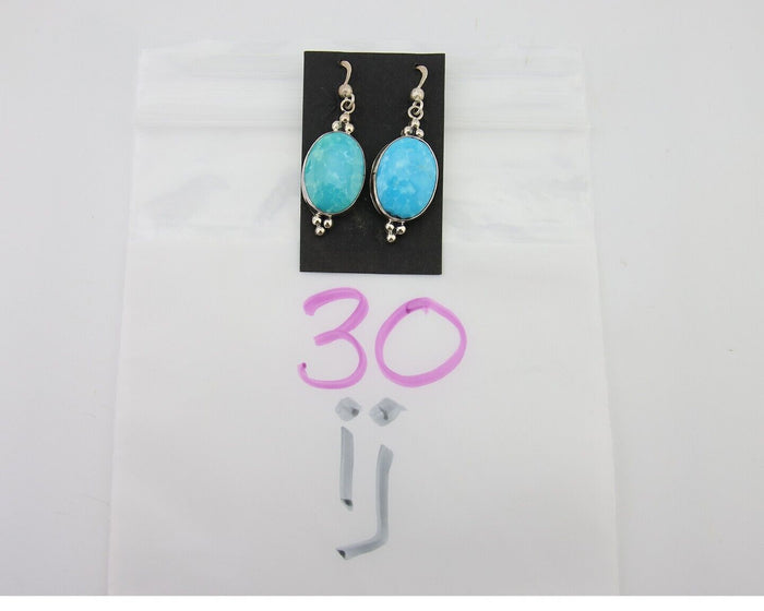 Navajo Dangle Earrings 925 Silver Natural Turquoise Native American Artist C80s