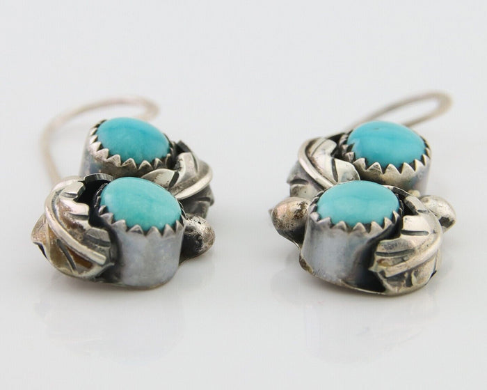 Navajo Dangle Earrings 925 Silver Natural Turquoise Native American Artist C80s