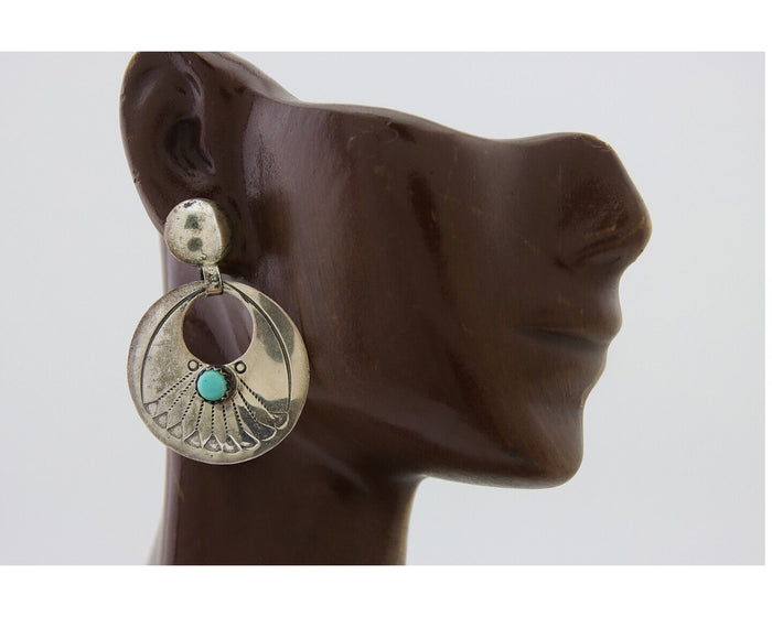 Navajo Dangle Earrings 925 Silver Natural Turquoise Native American Artist C80s