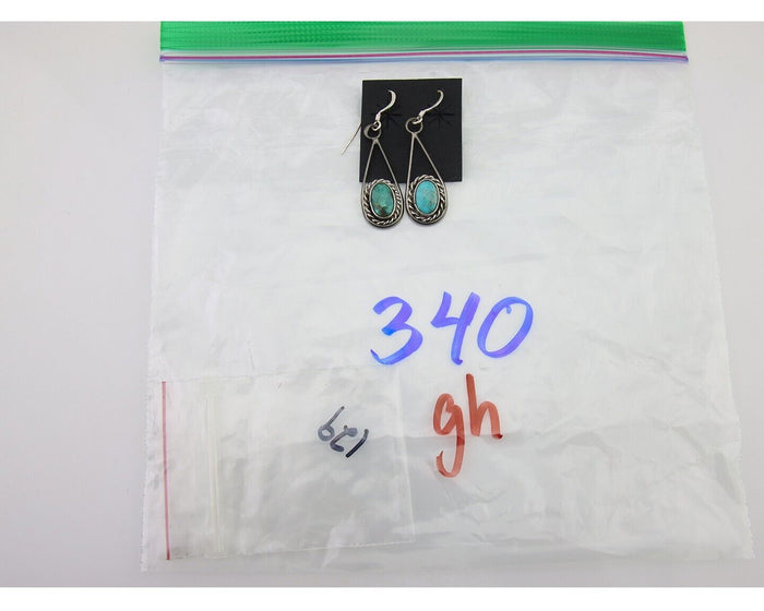Navajo Dangle Earrings 925 Silver Natural Turquoise Native American Artist C.80s