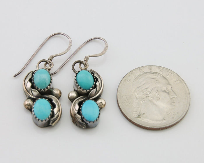 Navajo Dangle Earrings 925 Silver Natural Turquoise Native American Artist C80s