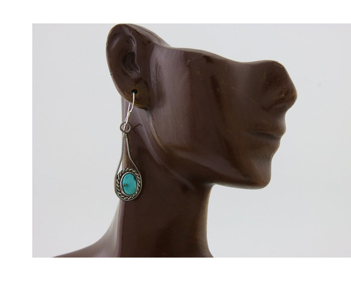 Navajo Dangle Earrings 925 Silver Natural Turquoise Native American Artist C.80s