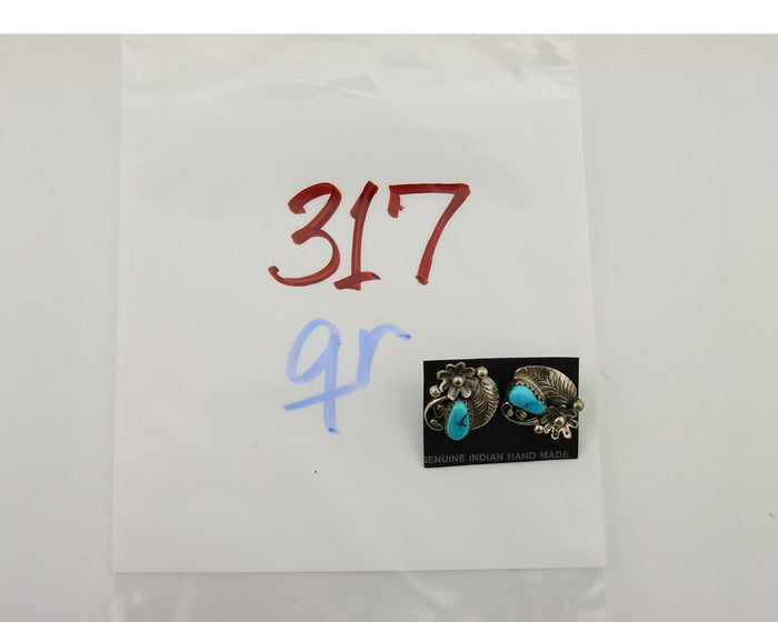 Navajo Dangle Earrings 925 Silver Natural Turquoise Native American Artist C80s