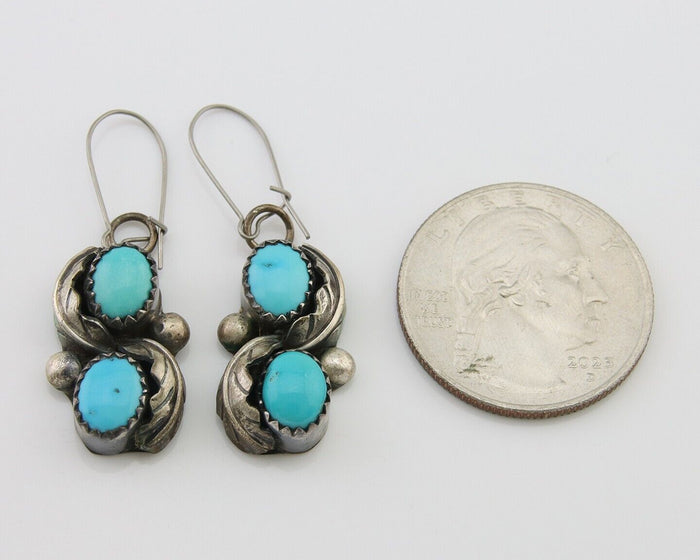 Navajo Dangle Earrings 925 Silver Natural Turquoise Native American Artist C80s