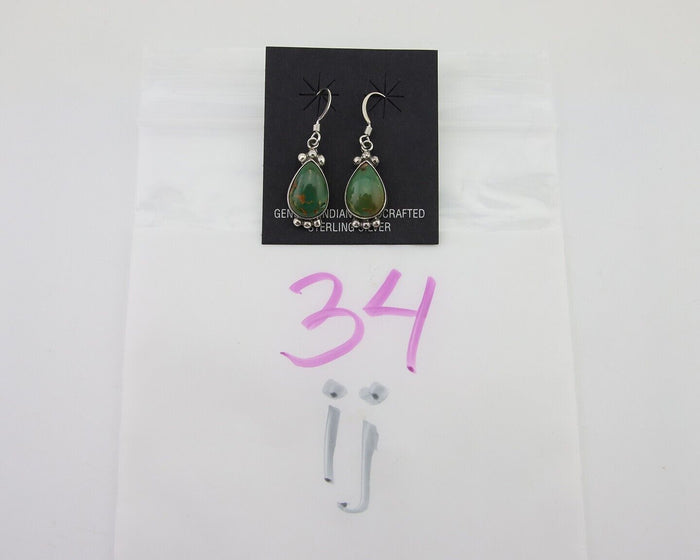 Navajo Dangle Earrings 925 Silver Natural Turquoise Native American Artist C80s