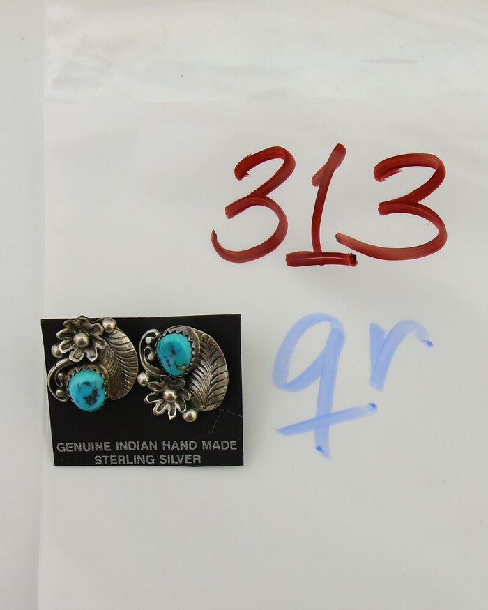 Navajo Dangle Earrings 925 Silver Natural Turquoise Native American Artist C80s