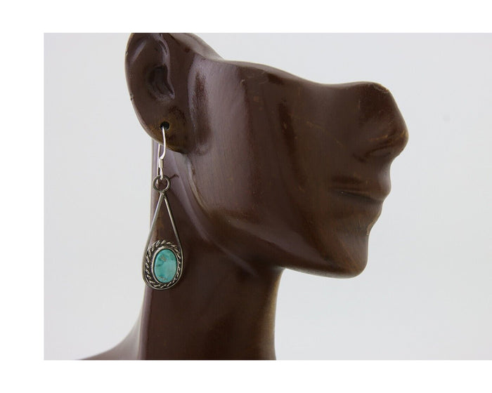 Navajo Dangle Earrings 925 Silver Natural Turquoise Native American Artist C.80s