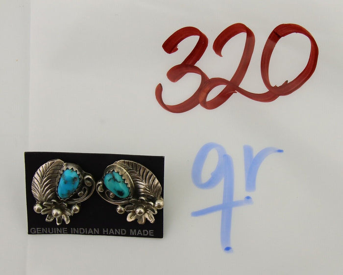 Navajo Dangle Earrings 925 Silver Natural Turquoise Native American Artist C80s