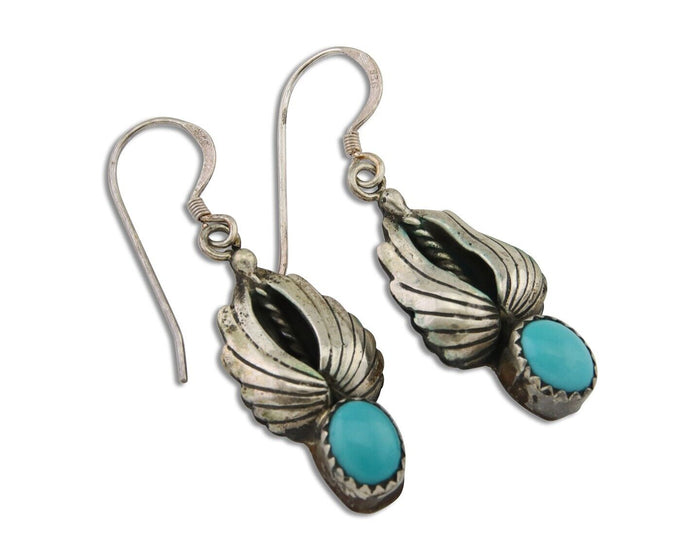 Navajo Dangle Earrings 925 Silver Natural Turquoise Native Artist Signed A C80s