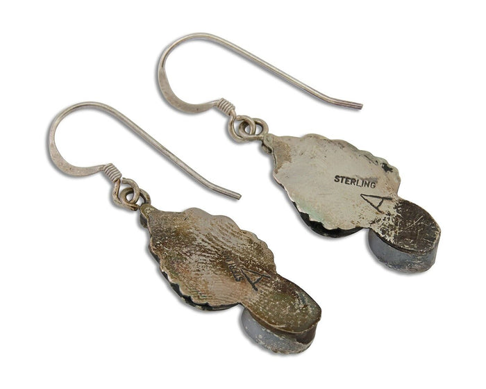 Navajo Dangle Earrings 925 Silver Natural Turquoise Native Artist Signed A C80s