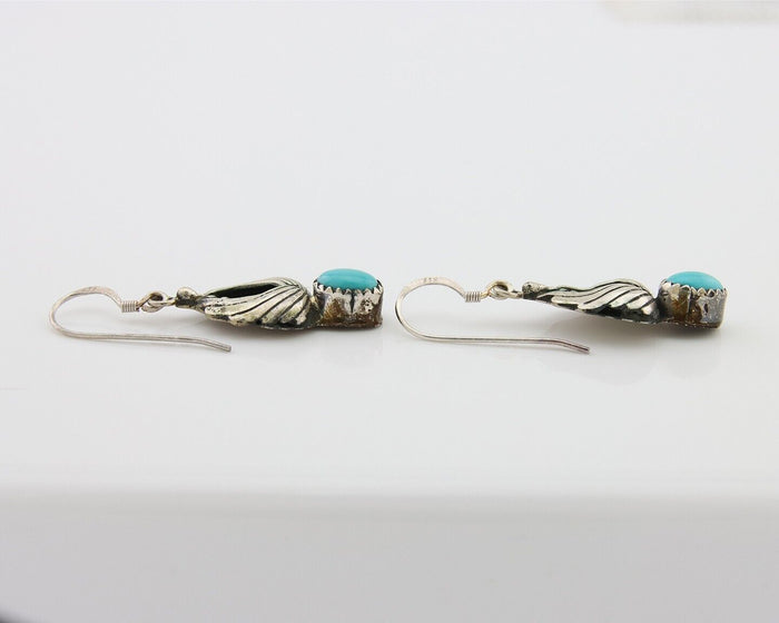 Navajo Dangle Earrings 925 Silver Natural Turquoise Native Artist Signed A C80s