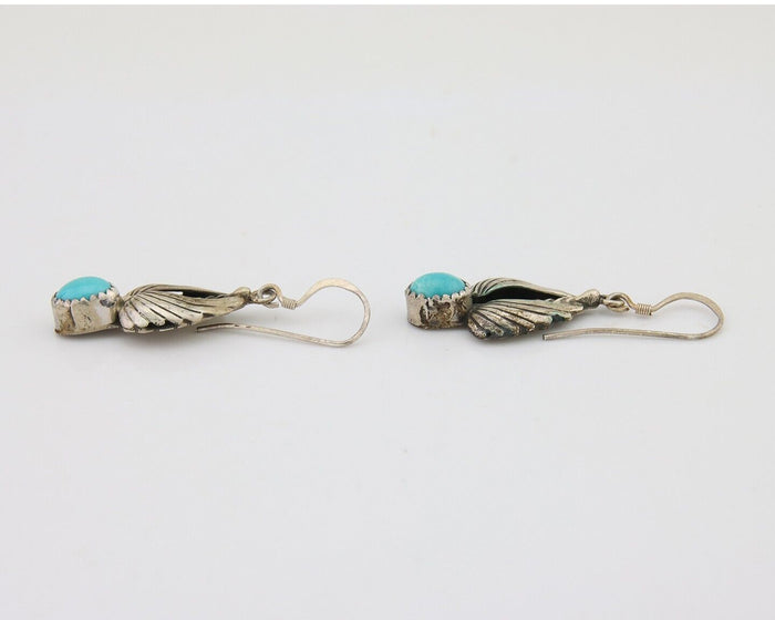 Navajo Dangle Earrings 925 Silver Natural Turquoise Native Artist Signed A C80s