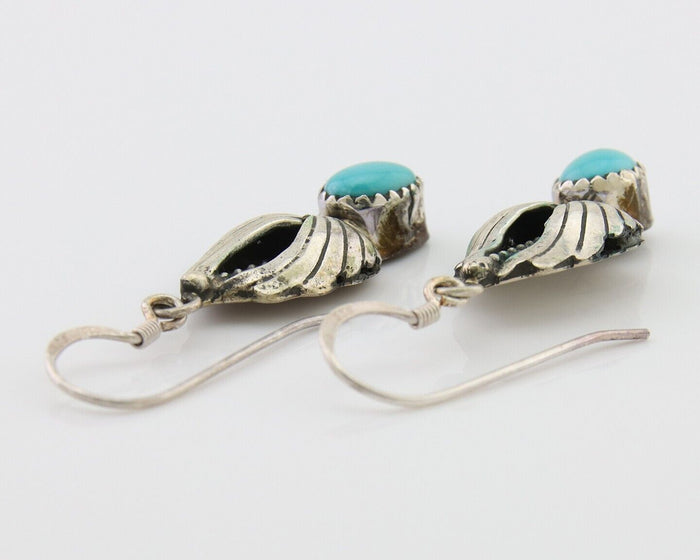 Navajo Dangle Earrings 925 Silver Natural Turquoise Native Artist Signed A C80s