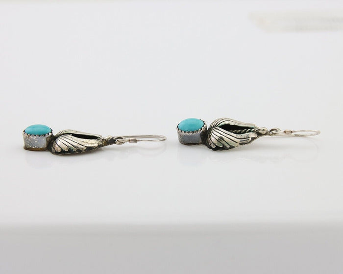 Navajo Dangle Earrings 925 Silver Natural Turquoise Native Artist Signed A C80s