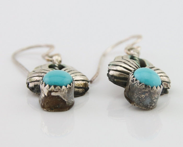 Navajo Dangle Earrings 925 Silver Natural Turquoise Native Artist Signed A C80s
