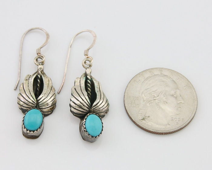 Navajo Dangle Earrings 925 Silver Natural Turquoise Native Artist Signed A C80s