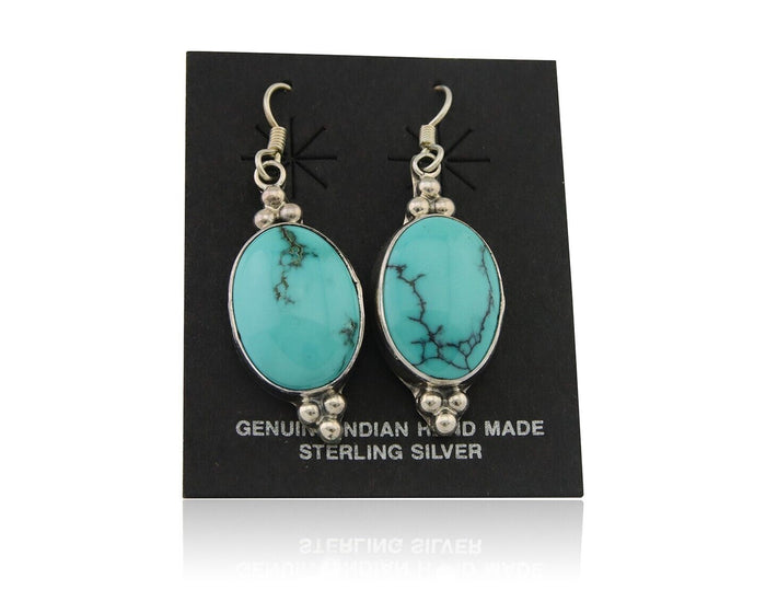 Navajo Dangle Earrings 925 Silver Natural Turquoise Native Inca Mfg C.80's