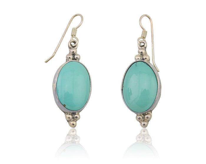 Navajo Dangle Earrings 925 Silver Natural Turquoise Native Inca Mfg C.80's
