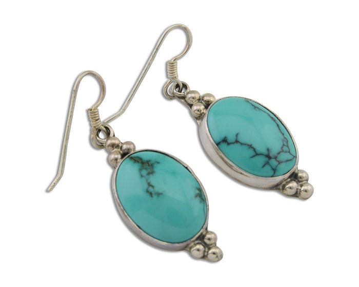 Navajo Dangle Earrings 925 Silver Natural Turquoise Native Inca Mfg C.80's