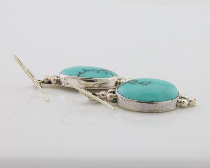 Navajo Dangle Earrings 925 Silver Natural Turquoise Native Inca Mfg C.80's