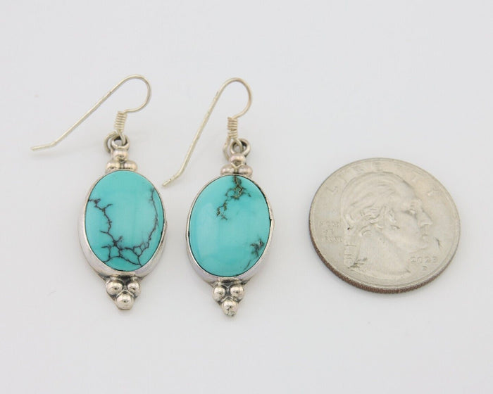 Navajo Dangle Earrings 925 Silver Natural Turquoise Native Inca Mfg C.80's