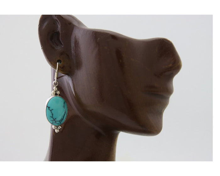Navajo Dangle Earrings 925 Silver Natural Turquoise Native Inca Mfg C.80's