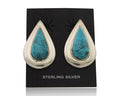 Navajo Dangle Earrings 925 Silver Natural Turquoise Signed Thomas Charay C.1988