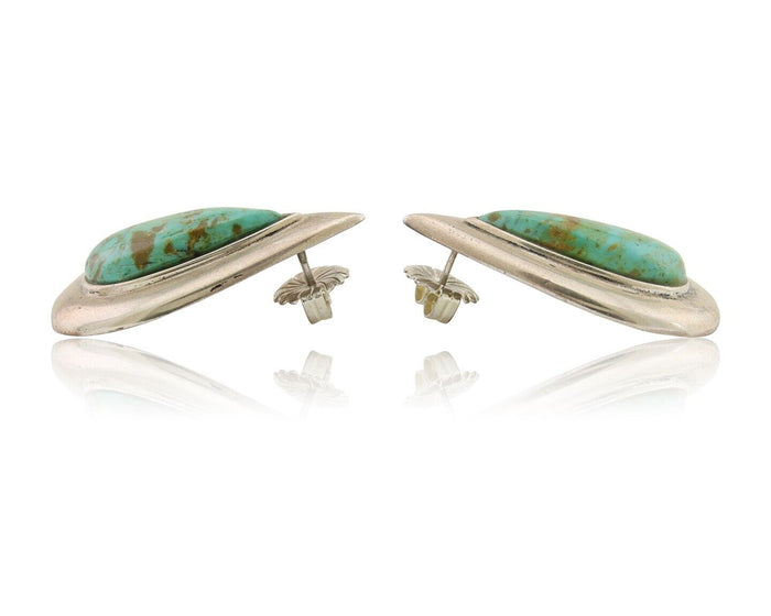 Navajo Dangle Earrings 925 Silver Natural Turquoise Signed Thomas Charay C.1988