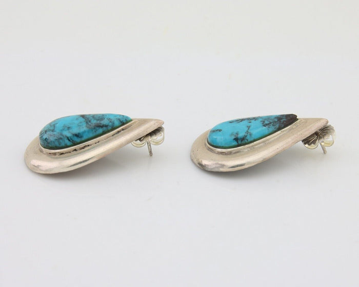Navajo Dangle Earrings 925 Silver Natural Turquoise Signed Thomas Charay C.1988