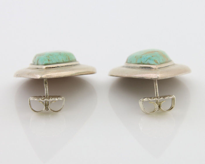 Navajo Dangle Earrings 925 Silver Natural Turquoise Signed Thomas Charay C.1988