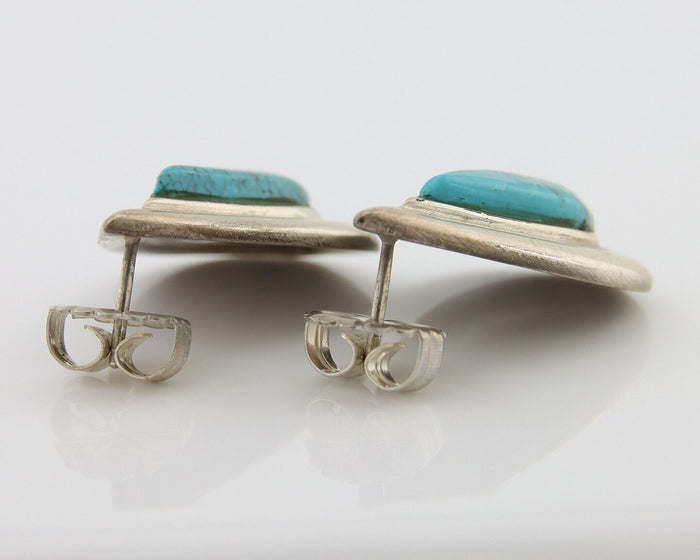 Navajo Dangle Earrings 925 Silver Natural Turquoise Signed Thomas Charay C.1988
