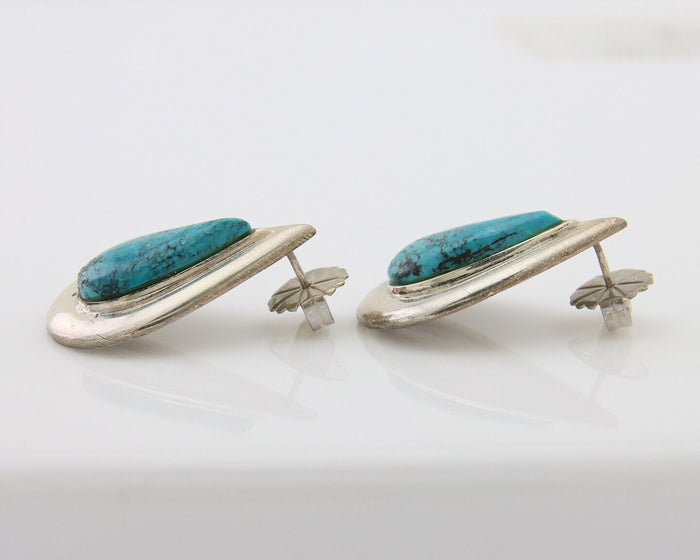 Navajo Dangle Earrings 925 Silver Natural Turquoise Signed Thomas Charay C.1988