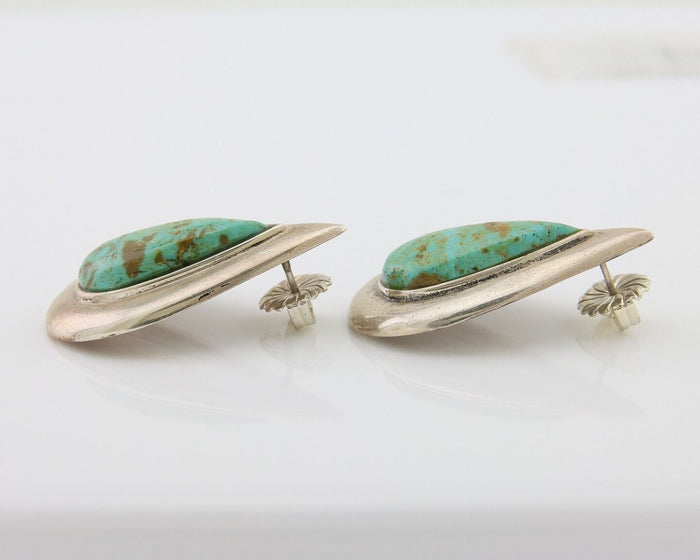 Navajo Dangle Earrings 925 Silver Natural Turquoise Signed Thomas Charay C.1988