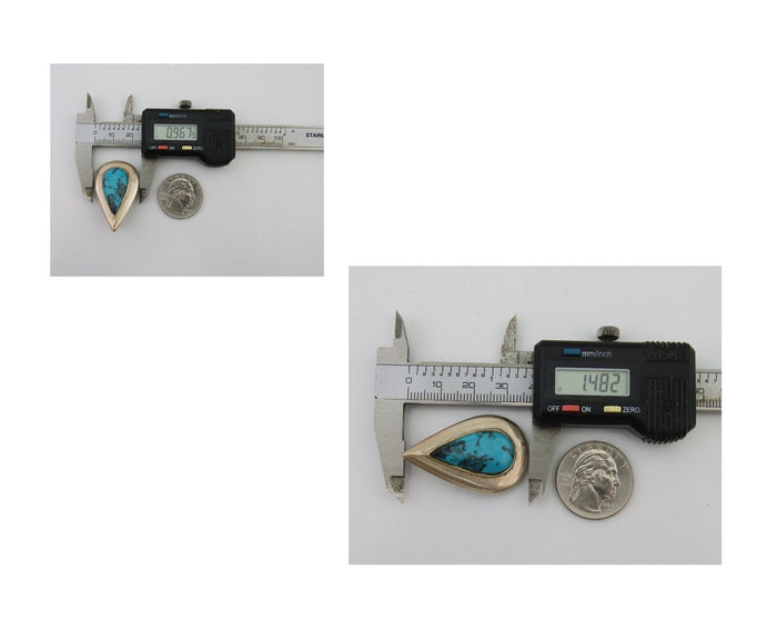 Navajo Dangle Earrings 925 Silver Natural Turquoise Signed Thomas Charay C.1988
