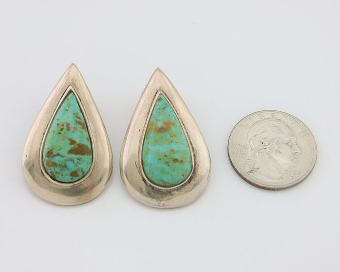Navajo Dangle Earrings 925 Silver Natural Turquoise Signed Thomas Charay C.1988