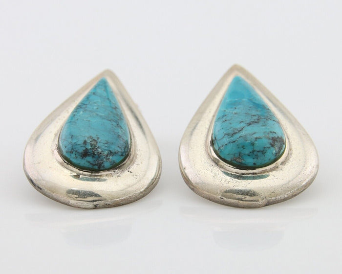 Navajo Dangle Earrings 925 Silver Natural Turquoise Signed Thomas Charay C.1988