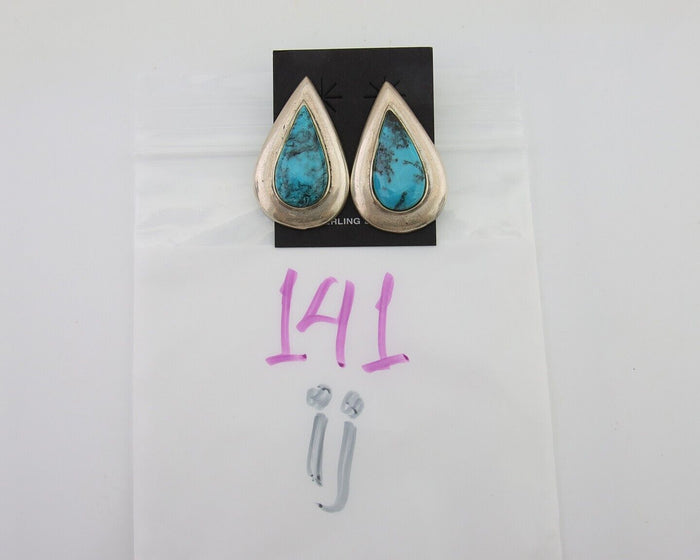 Navajo Dangle Earrings 925 Silver Natural Turquoise Signed Thomas Charay C.1988