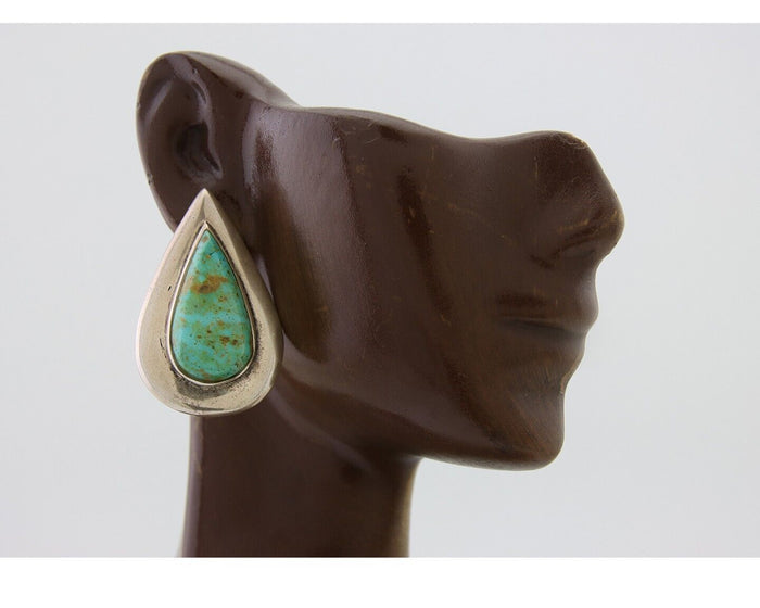 Navajo Dangle Earrings 925 Silver Natural Turquoise Signed Thomas Charay C.1988