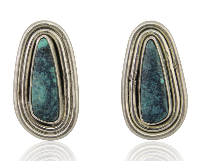 Navajo Dangle Earrings 925 Silver Natural Turquoise Signed Tom Willeto C.80's