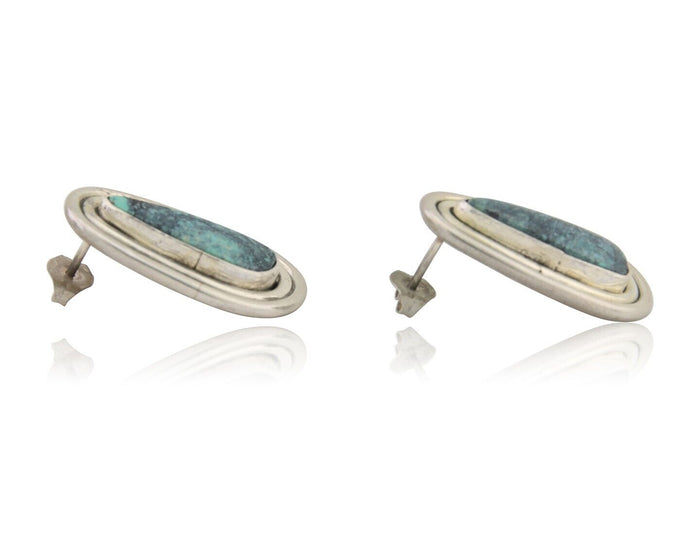 Navajo Dangle Earrings 925 Silver Natural Turquoise Signed Tom Willeto C.80's