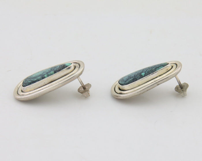 Navajo Dangle Earrings 925 Silver Natural Turquoise Signed Tom Willeto C.80's