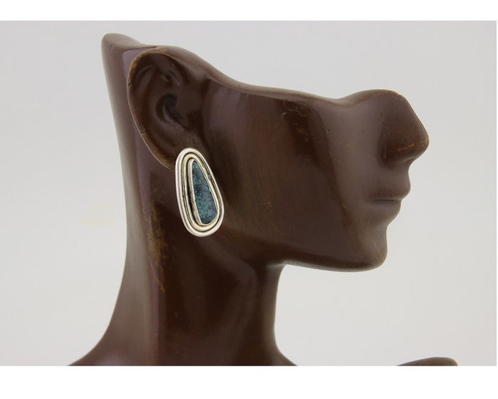 Navajo Dangle Earrings 925 Silver Natural Turquoise Signed Tom Willeto C.80's