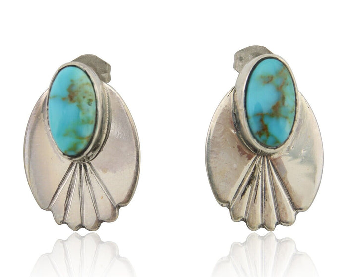 Navajo Dangle Earrings 925 Silver Natural Turquoise Signed Wilson Padilla C.80's